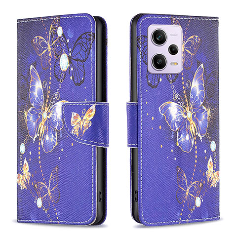 Funda de Cuero Cartera con Soporte Patron de Moda Carcasa B03F para Xiaomi Redmi Note 12 Pro 5G Azul Real