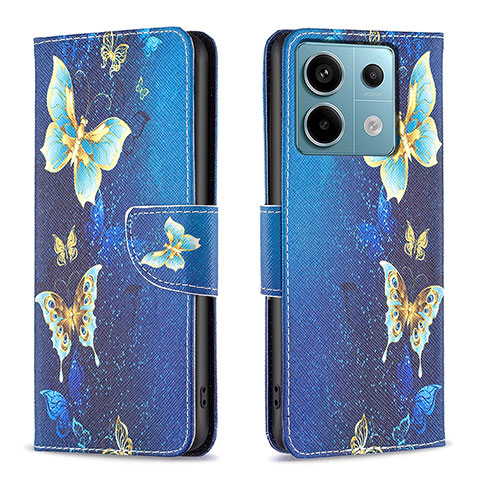 Funda de Cuero Cartera con Soporte Patron de Moda Carcasa B03F para Xiaomi Redmi Note 13 Pro 5G Azul Cielo