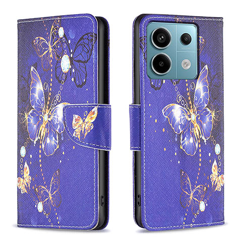 Funda de Cuero Cartera con Soporte Patron de Moda Carcasa B03F para Xiaomi Redmi Note 13 Pro 5G Azul Real