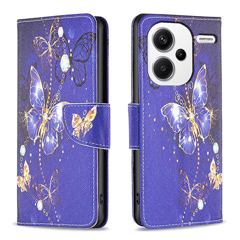 Funda de Cuero Cartera con Soporte Patron de Moda Carcasa B03F para Xiaomi Redmi Note 13 Pro+ Plus 5G Azul Real