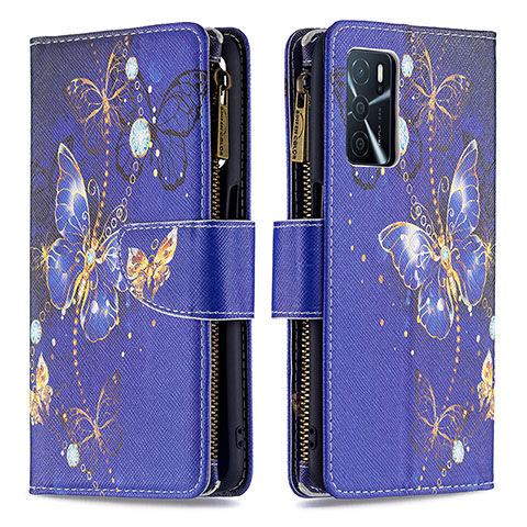 Funda de Cuero Cartera con Soporte Patron de Moda Carcasa B04F para Oppo A16s Azul Real