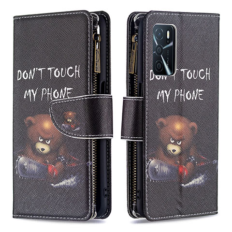 Funda de Cuero Cartera con Soporte Patron de Moda Carcasa B04F para Oppo A16s Gris Oscuro