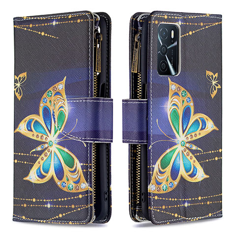 Funda de Cuero Cartera con Soporte Patron de Moda Carcasa B04F para Oppo A16s Negro