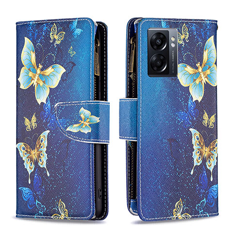 Funda de Cuero Cartera con Soporte Patron de Moda Carcasa B04F para Oppo A56S 5G Azul