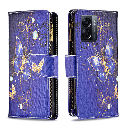 Funda de Cuero Cartera con Soporte Patron de Moda Carcasa B04F para Oppo A57 5G Azul Real