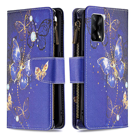 Funda de Cuero Cartera con Soporte Patron de Moda Carcasa B04F para Oppo A74 4G Azul Real