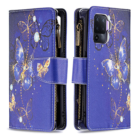 Funda de Cuero Cartera con Soporte Patron de Moda Carcasa B04F para Oppo A94 4G Azul Real