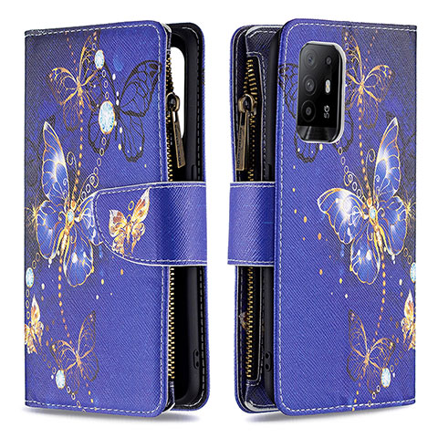 Funda de Cuero Cartera con Soporte Patron de Moda Carcasa B04F para Oppo A95 5G Azul Real