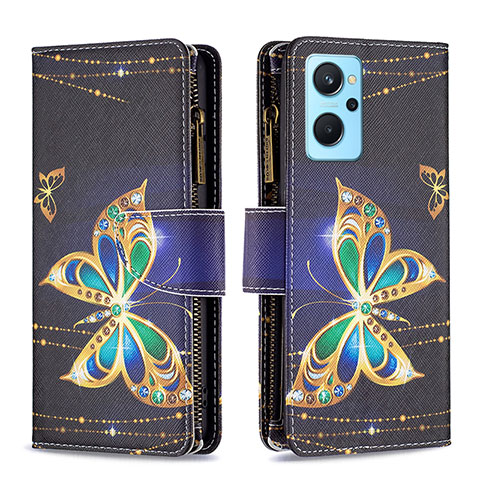 Funda de Cuero Cartera con Soporte Patron de Moda Carcasa B04F para Oppo A96 4G Negro