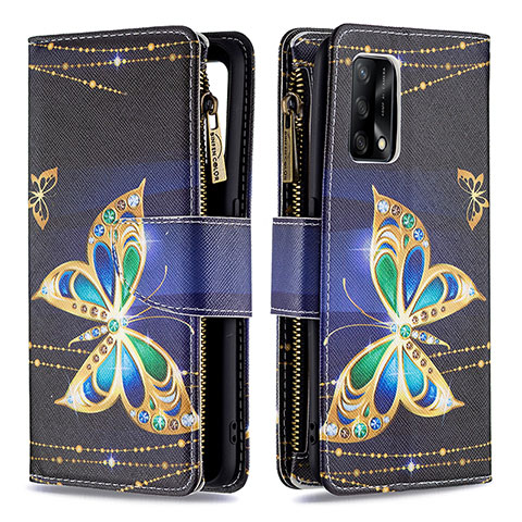 Funda de Cuero Cartera con Soporte Patron de Moda Carcasa B04F para Oppo F19 Negro