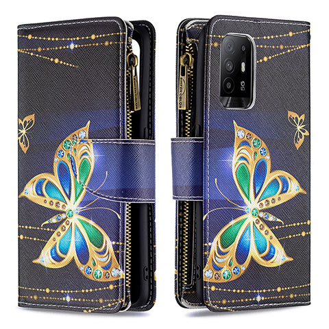 Funda de Cuero Cartera con Soporte Patron de Moda Carcasa B04F para Oppo F19 Pro+ Plus 5G Negro