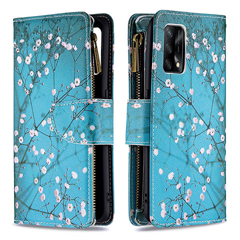 Funda de Cuero Cartera con Soporte Patron de Moda Carcasa B04F para Oppo F19s Cian