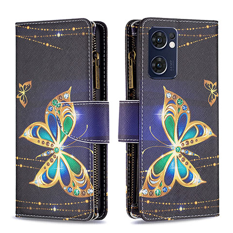 Funda de Cuero Cartera con Soporte Patron de Moda Carcasa B04F para Oppo Find X5 Lite 5G Negro