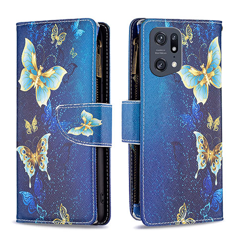 Funda de Cuero Cartera con Soporte Patron de Moda Carcasa B04F para Oppo Find X5 Pro 5G Azul