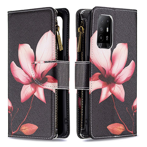 Funda de Cuero Cartera con Soporte Patron de Moda Carcasa B04F para Oppo Reno5 Z 5G Rojo