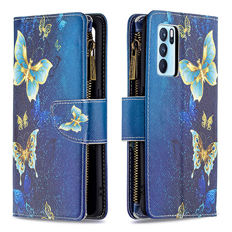 Funda de Cuero Cartera con Soporte Patron de Moda Carcasa B04F para Oppo Reno6 Pro 5G India Azul