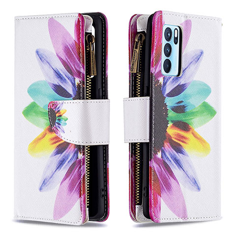 Funda de Cuero Cartera con Soporte Patron de Moda Carcasa B04F para Oppo Reno6 Pro 5G India Multicolor