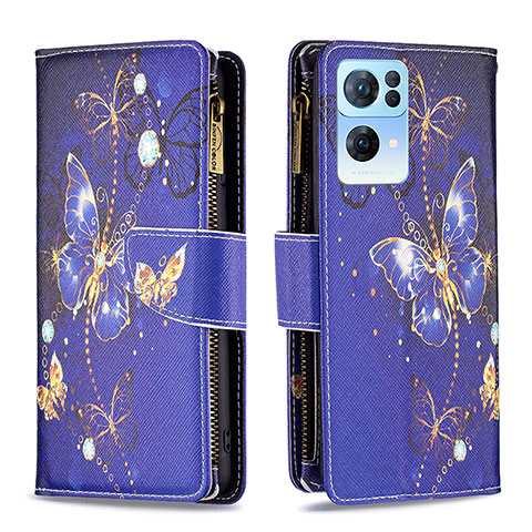 Funda de Cuero Cartera con Soporte Patron de Moda Carcasa B04F para Oppo Reno7 Pro 5G Azul Real