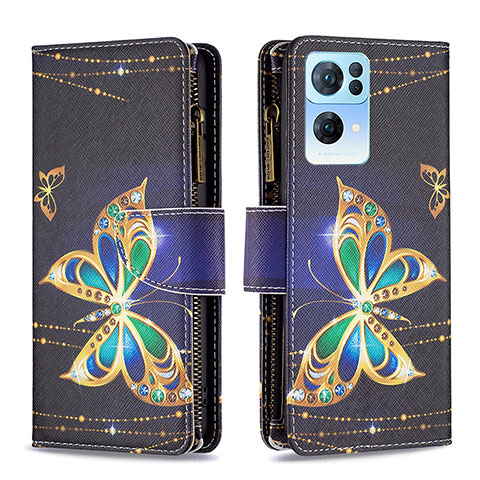 Funda de Cuero Cartera con Soporte Patron de Moda Carcasa B04F para Oppo Reno7 Pro 5G Negro