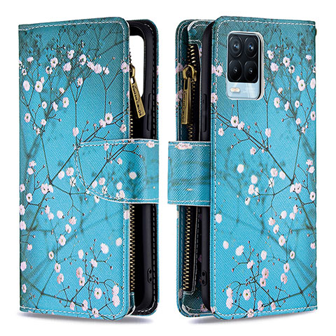 Funda de Cuero Cartera con Soporte Patron de Moda Carcasa B04F para Realme 8 4G Cian