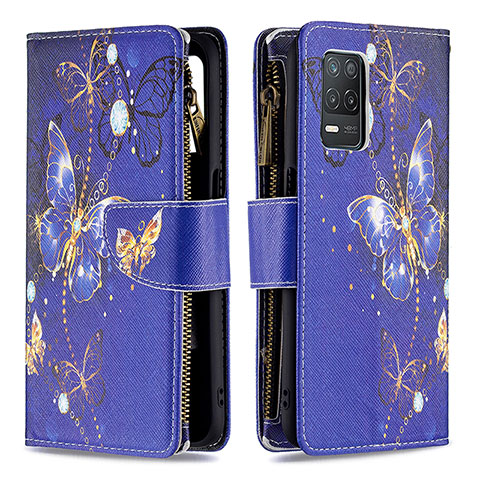 Funda de Cuero Cartera con Soporte Patron de Moda Carcasa B04F para Realme 9 5G India Azul Real