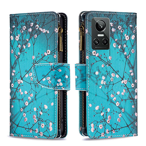 Funda de Cuero Cartera con Soporte Patron de Moda Carcasa B04F para Realme GT Neo3 5G Cian