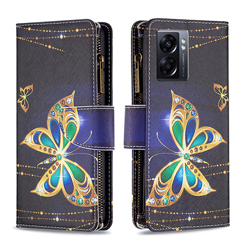 Funda de Cuero Cartera con Soporte Patron de Moda Carcasa B04F para Realme Q5i 5G Negro