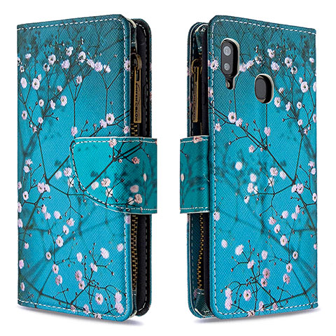 Funda de Cuero Cartera con Soporte Patron de Moda Carcasa B04F para Samsung Galaxy A20 Cian