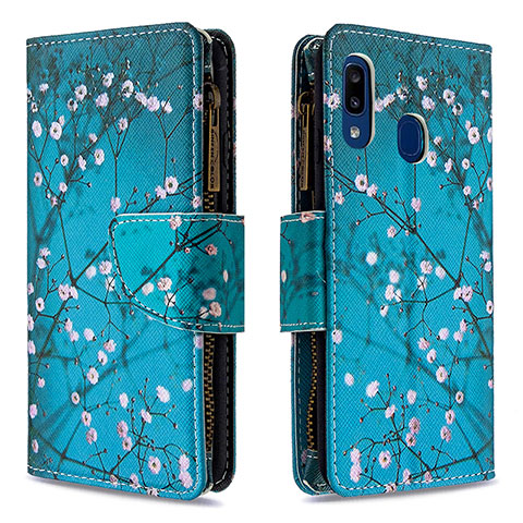 Funda de Cuero Cartera con Soporte Patron de Moda Carcasa B04F para Samsung Galaxy A20e Cian