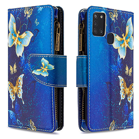 Funda de Cuero Cartera con Soporte Patron de Moda Carcasa B04F para Samsung Galaxy A21s Azul