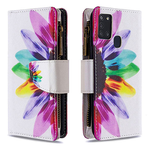 Funda de Cuero Cartera con Soporte Patron de Moda Carcasa B04F para Samsung Galaxy A21s Multicolor