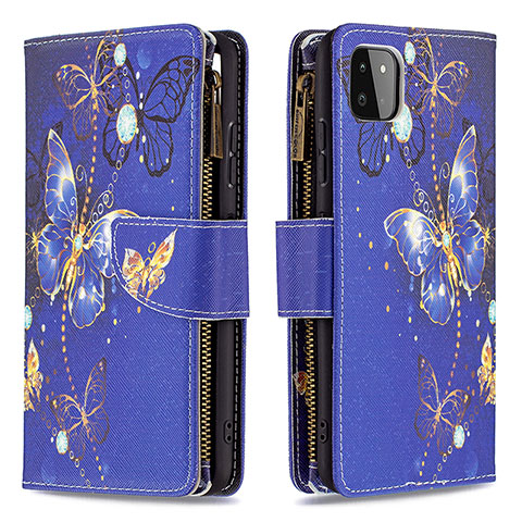 Funda de Cuero Cartera con Soporte Patron de Moda Carcasa B04F para Samsung Galaxy A22 5G Azul Real