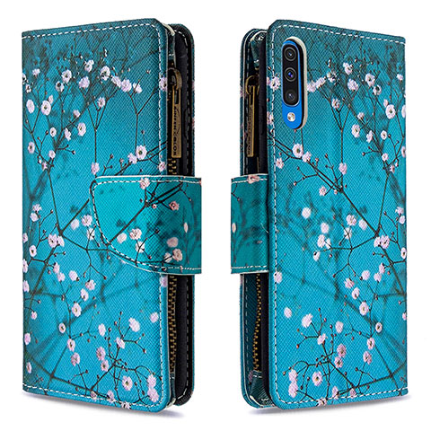 Funda de Cuero Cartera con Soporte Patron de Moda Carcasa B04F para Samsung Galaxy A30S Cian