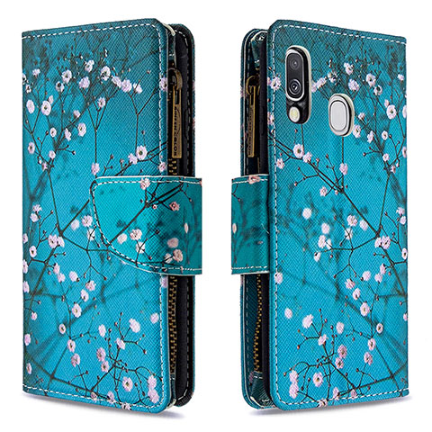 Funda de Cuero Cartera con Soporte Patron de Moda Carcasa B04F para Samsung Galaxy A40 Cian