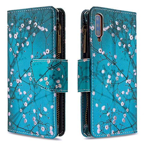 Funda de Cuero Cartera con Soporte Patron de Moda Carcasa B04F para Samsung Galaxy A70S Cian