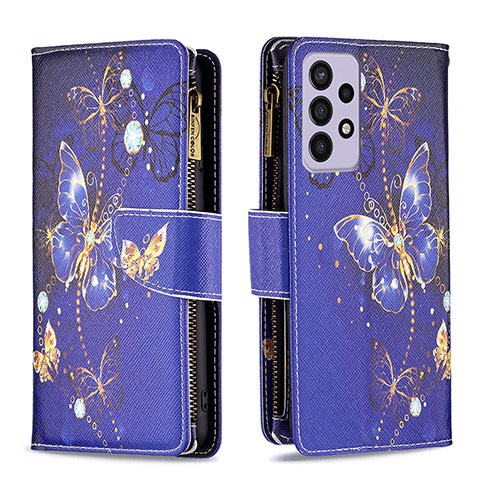 Funda de Cuero Cartera con Soporte Patron de Moda Carcasa B04F para Samsung Galaxy A73 5G Azul Real