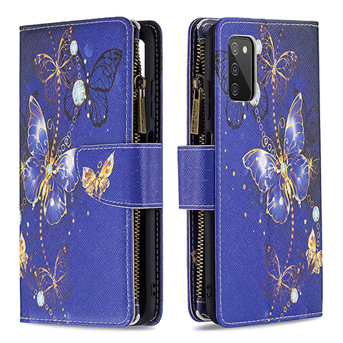 Funda de Cuero Cartera con Soporte Patron de Moda Carcasa B04F para Samsung Galaxy F02S SM-E025F Azul Real