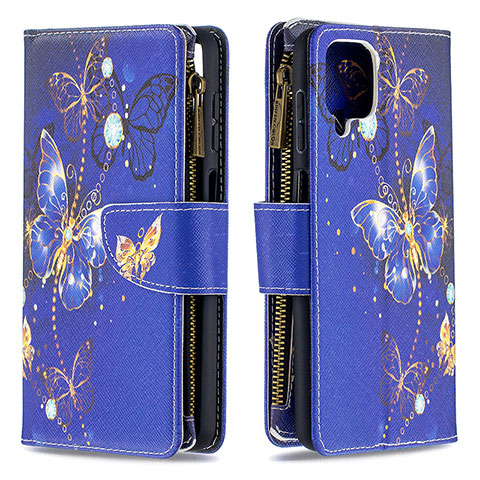 Funda de Cuero Cartera con Soporte Patron de Moda Carcasa B04F para Samsung Galaxy F12 Azul Real