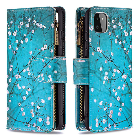 Funda de Cuero Cartera con Soporte Patron de Moda Carcasa B04F para Samsung Galaxy F42 5G Cian