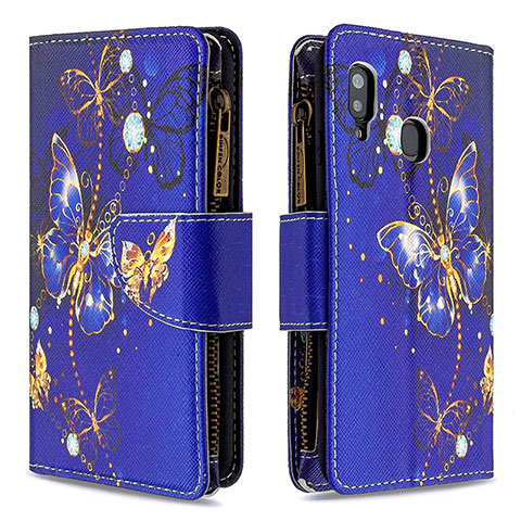 Funda de Cuero Cartera con Soporte Patron de Moda Carcasa B04F para Samsung Galaxy M10S Azul Real