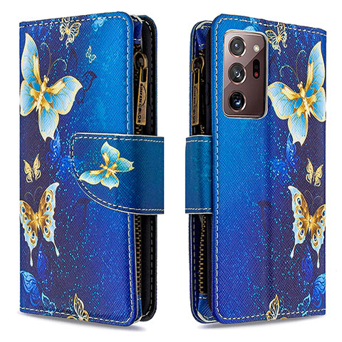 Funda de Cuero Cartera con Soporte Patron de Moda Carcasa B04F para Samsung Galaxy Note 20 Ultra 5G Azul