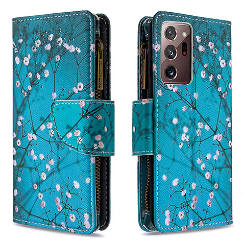 Funda de Cuero Cartera con Soporte Patron de Moda Carcasa B04F para Samsung Galaxy Note 20 Ultra 5G Cian