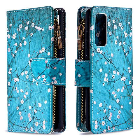 Funda de Cuero Cartera con Soporte Patron de Moda Carcasa B04F para Samsung Galaxy S20 FE 4G Cian