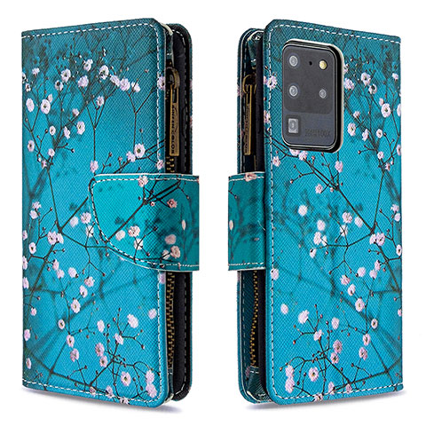 Funda de Cuero Cartera con Soporte Patron de Moda Carcasa B04F para Samsung Galaxy S20 Ultra 5G Cian