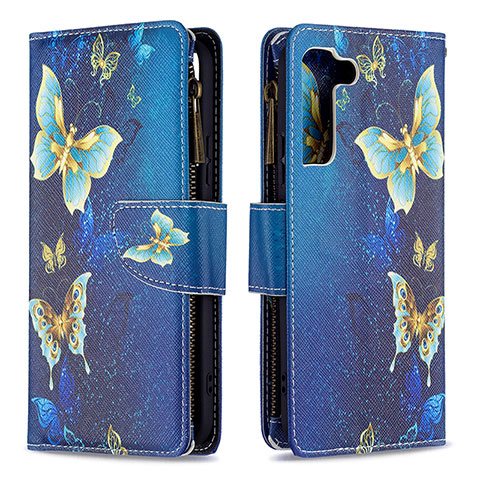 Funda de Cuero Cartera con Soporte Patron de Moda Carcasa B04F para Samsung Galaxy S21 5G Azul