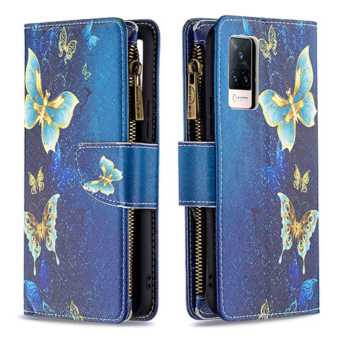 Funda de Cuero Cartera con Soporte Patron de Moda Carcasa B04F para Vivo V21 5G Azul