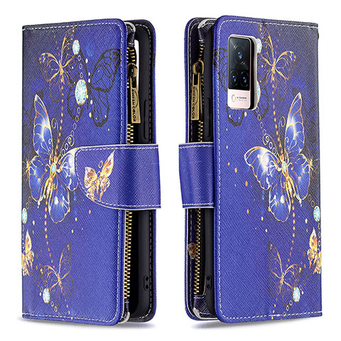 Funda de Cuero Cartera con Soporte Patron de Moda Carcasa B04F para Vivo V21 5G Azul Real