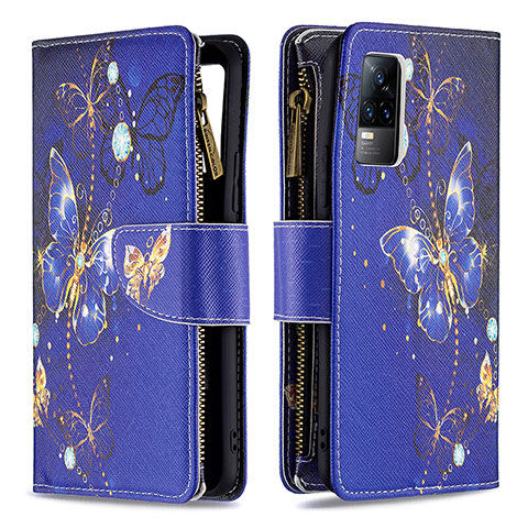 Funda de Cuero Cartera con Soporte Patron de Moda Carcasa B04F para Vivo V21e 4G Azul Real