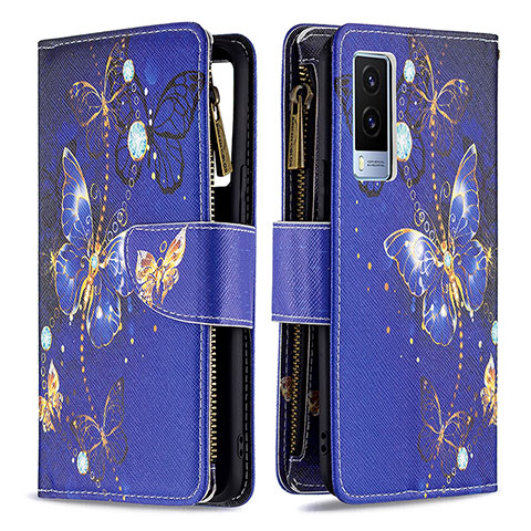 Funda de Cuero Cartera con Soporte Patron de Moda Carcasa B04F para Vivo V21e 5G Azul Real