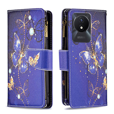 Funda de Cuero Cartera con Soporte Patron de Moda Carcasa B04F para Vivo Y02 Azul Real